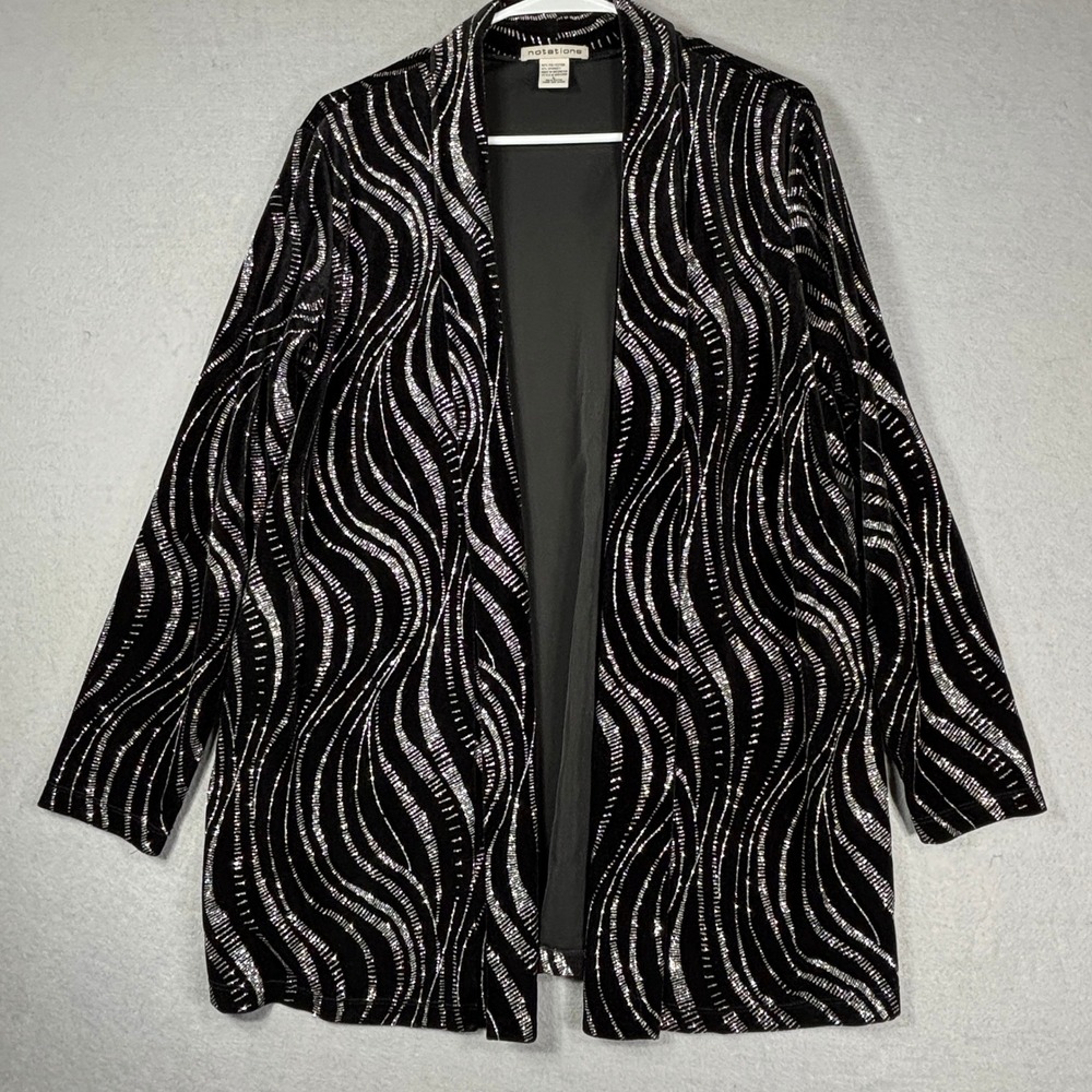 Notations Velvet Glitter‎ Swirl Cardigan Jacket Large Open Front Artsy Statement